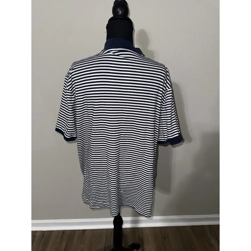 Polo Ralph Lauren Shirt Mens XL Classic Fit Navy White Striped Pony Logo Mesh